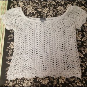 aerie Eyelet Crop Tank White XS